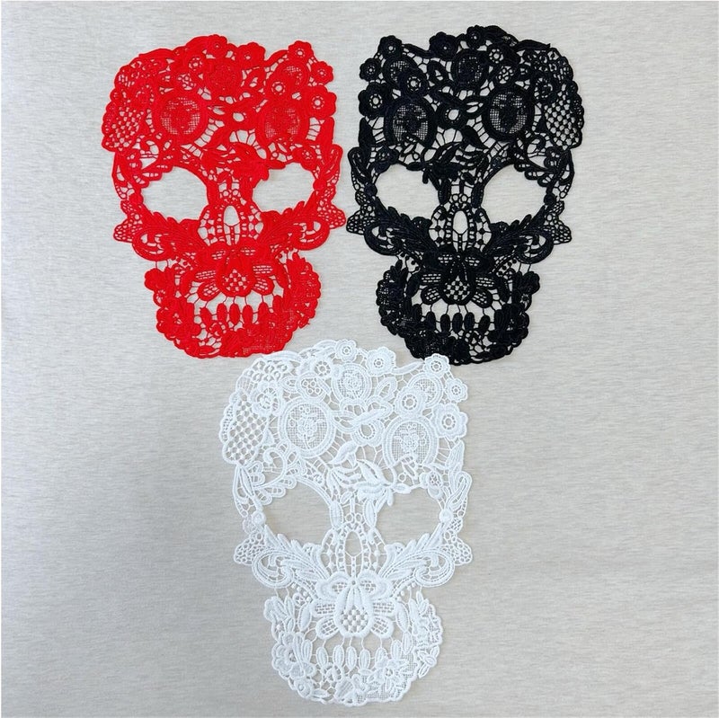 SuiGlory 3 PCS Skeleton Lace Applique, Lace Embroidered Skull Patches for Sewing Decor Dress Decoration - Image 2